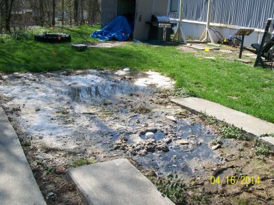 WW-0003
Photo Date: 4-16-14
Photo Credit: Ginger Harrington, Hendricks County Health Department
Description: There was a blocked lateral at a mobile home park.  Sewage is on the ground surface.
